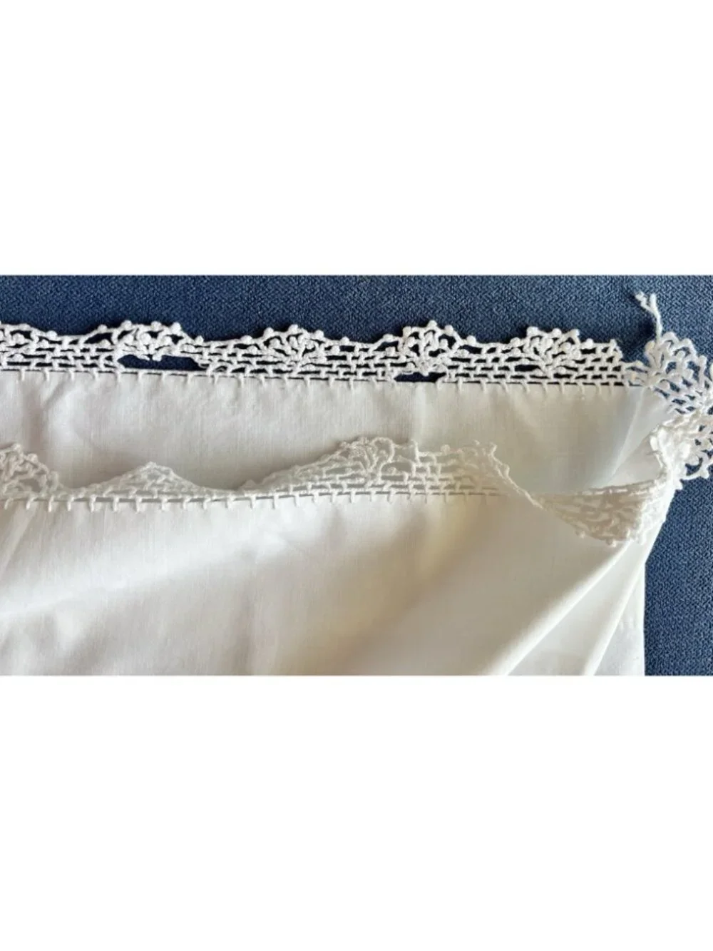 Vintage White Pillowcase PAIR Hand-Crocheted Lace Trim 30